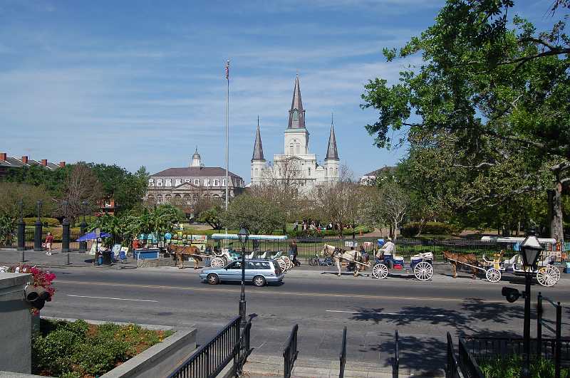 New Orleans 04-08-06 010.JPG - St Louis Cathedral, behind Jackson Square.  The Cathedral was founded in 1720.  Its beautiful architecture complements Jackson Square.